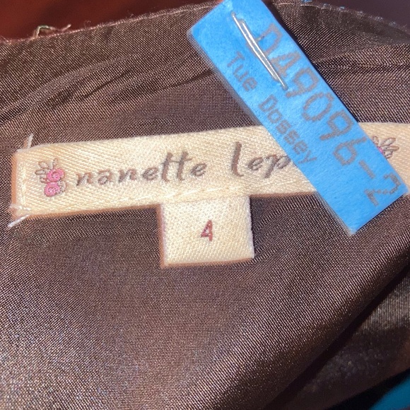 Nanette Lepore 100% Silk 4 Blouse Turquoise Brown Short Sleeve Vintage Designer - Picture 3 of 6